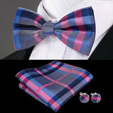 Hi-Tie Classic Black Bow Ties for Men 100% Silk Butterfly Pre-Tied Bow Tie Pocket Square Cufflinks Suit Set Floral Gold Bowties