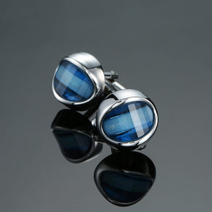 Novelty Luxury Blue white Cufflinks for Mens  Brand High Quality crown Crystal gold silvery Cufflinks Shirt Cuff Links