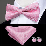 Hi-Tie Classic Black Bow Ties for Men 100% Silk Butterfly Pre-Tied Bow Tie Pocket Square Cufflinks Suit Set Floral Gold Bowties