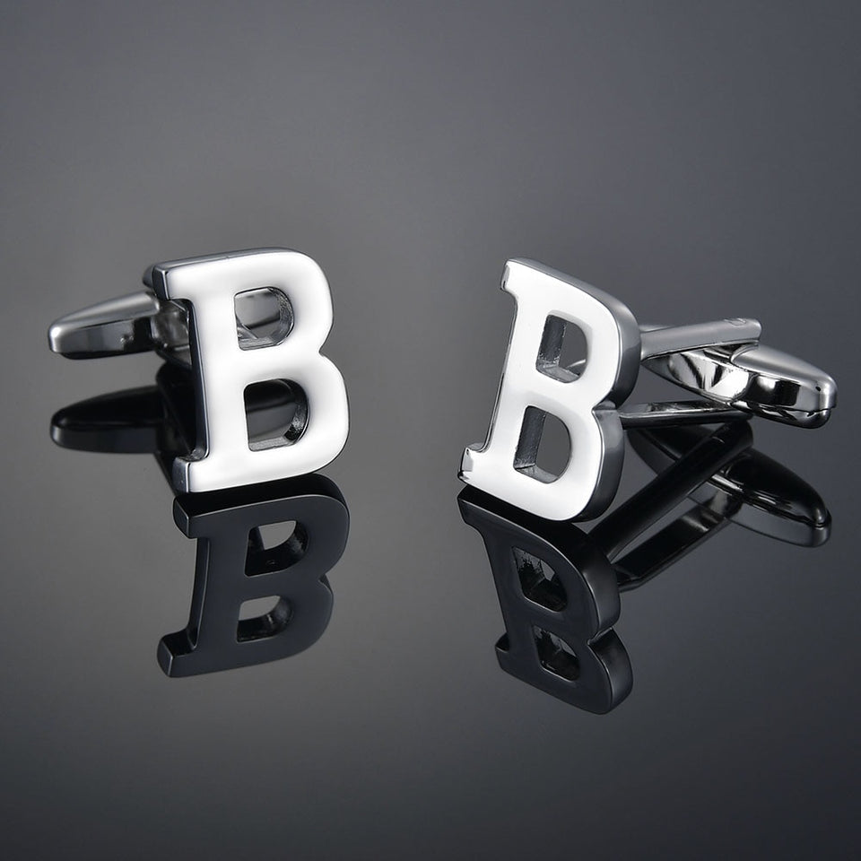 26 Letters A-Z High Quality Brass Silver Color Cufflinks Men&#39;s French Shirt Cuff Links Male Gemelos Bouton Manchette