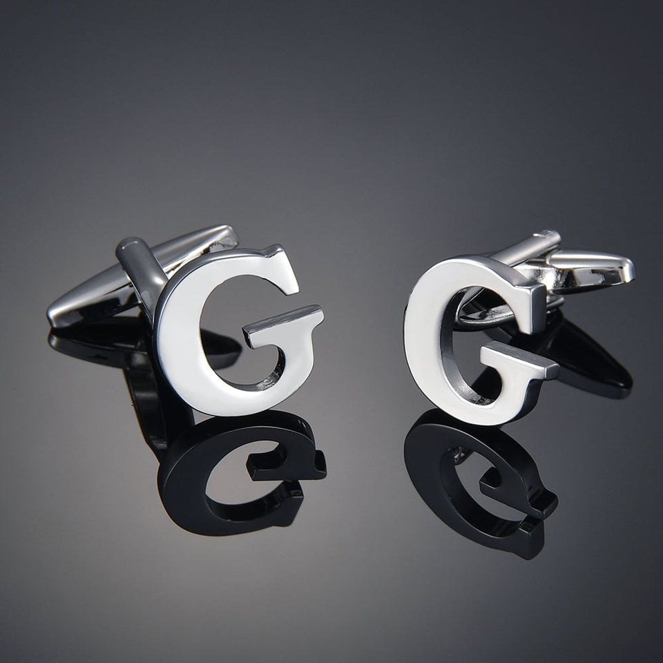 26 Letters A-Z High Quality Brass Silver Color Cufflinks Men&#39;s French Shirt Cuff Links Male Gemelos Bouton Manchette