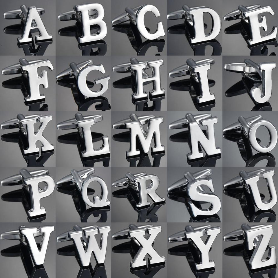 26 Letters A-Z High Quality Brass Silver Color Cufflinks Men&#39;s French Shirt Cuff Links Male Gemelos Bouton Manchette