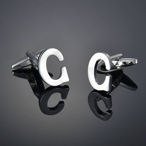 26 Letters A-Z High Quality Brass Silver Color Cufflinks Men&#39;s French Shirt Cuff Links Male Gemelos Bouton Manchette