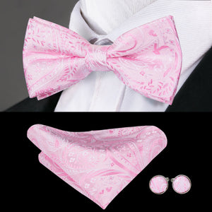 Hi-Tie Classic Black Bow Ties for Men 100% Silk Butterfly Pre-Tied Bow Tie Pocket Square Cufflinks Suit Set Floral Gold Bowties