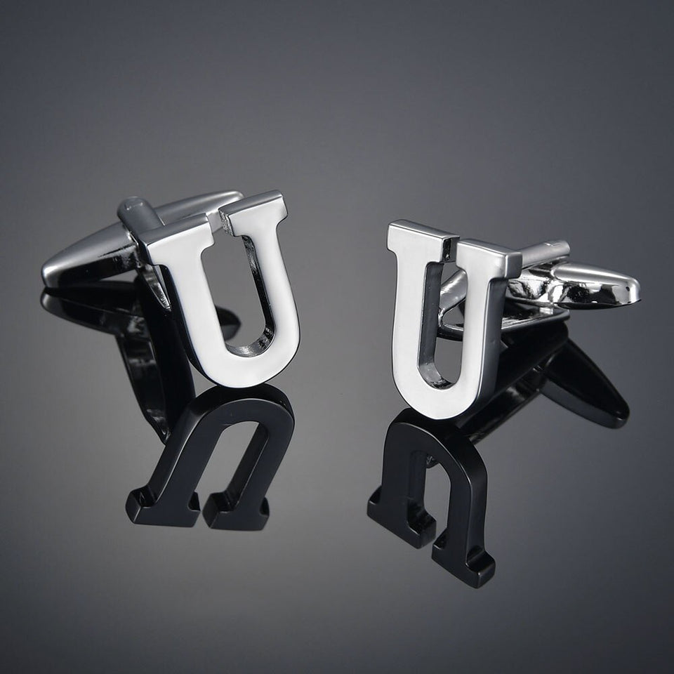26 Letters A-Z High Quality Brass Silver Color Cufflinks Men&#39;s French Shirt Cuff Links Male Gemelos Bouton Manchette