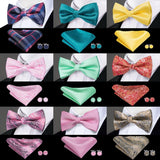 Hi-Tie Classic Black Bow Ties for Men 100% Silk Butterfly Pre-Tied Bow Tie Pocket Square Cufflinks Suit Set Floral Gold Bowties