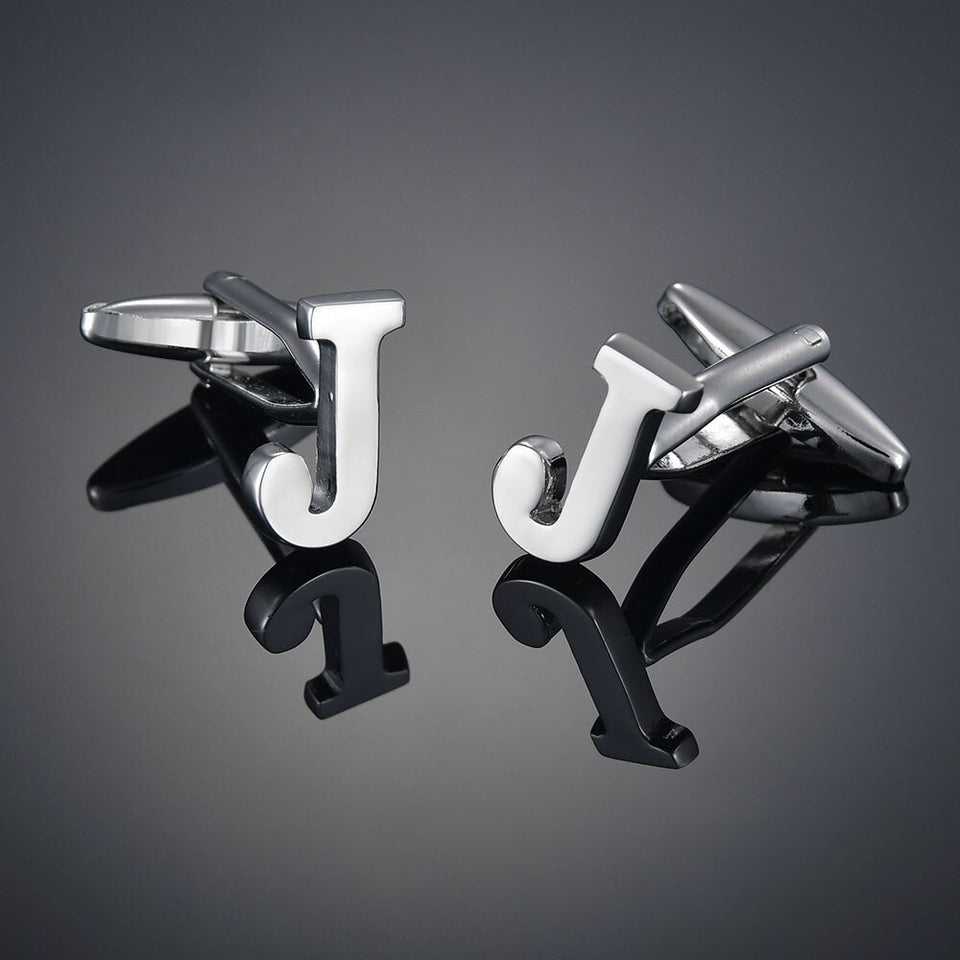 26 Letters A-Z High Quality Brass Silver Color Cufflinks Men&#39;s French Shirt Cuff Links Male Gemelos Bouton Manchette