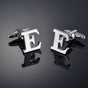26 Letters A-Z High Quality Brass Silver Color Cufflinks Men&#39;s French Shirt Cuff Links Male Gemelos Bouton Manchette