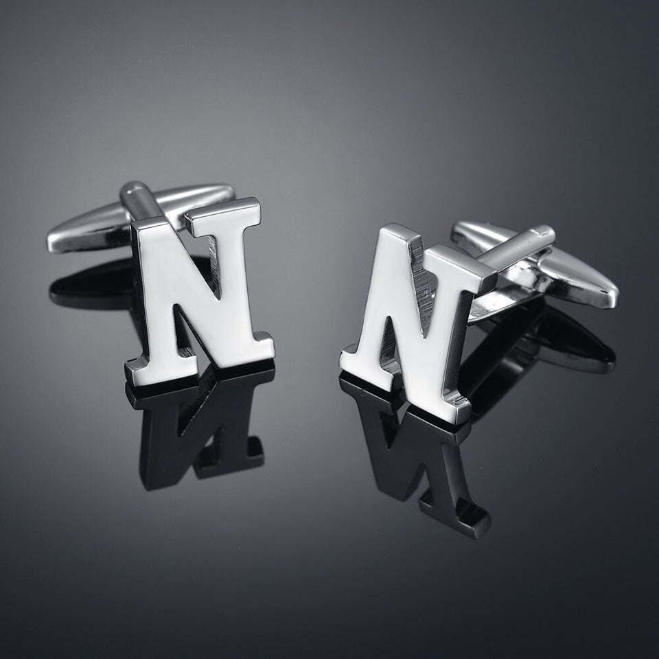 26 Letters A-Z High Quality Brass Silver Color Cufflinks Men&#39;s French Shirt Cuff Links Male Gemelos Bouton Manchette