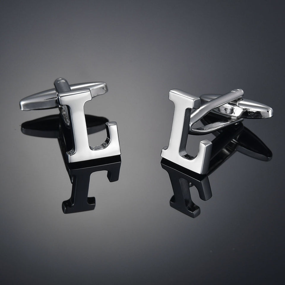 26 Letters A-Z High Quality Brass Silver Color Cufflinks Men&#39;s French Shirt Cuff Links Male Gemelos Bouton Manchette