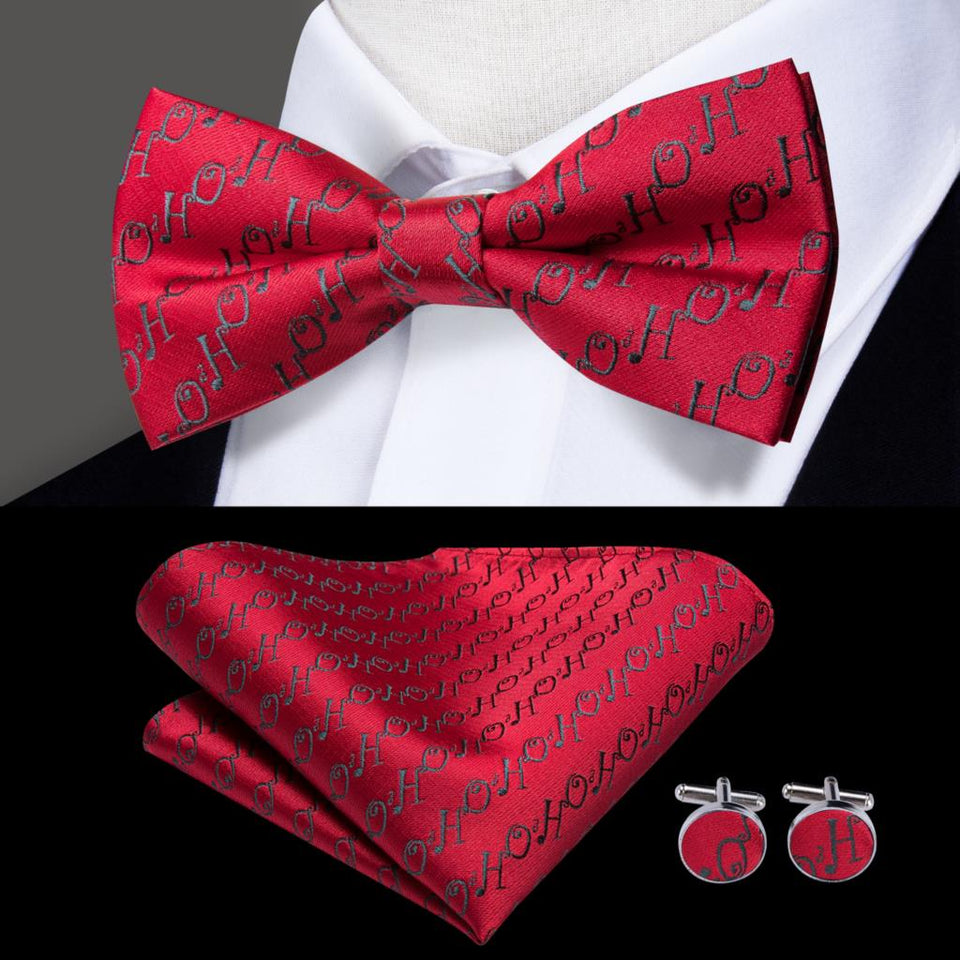Hi-Tie Classic Black Bow Ties for Men 100% Silk Butterfly Pre-Tied Bow Tie Pocket Square Cufflinks Suit Set Floral Gold Bowties