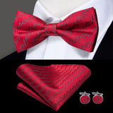 Hi-Tie Classic Black Bow Ties for Men 100% Silk Butterfly Pre-Tied Bow Tie Pocket Square Cufflinks Suit Set Floral Gold Bowties