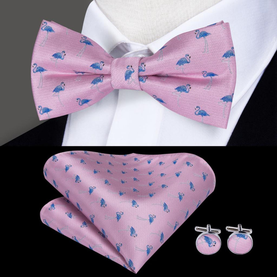 Hi-Tie Classic Black Bow Ties for Men 100% Silk Butterfly Pre-Tied Bow Tie Pocket Square Cufflinks Suit Set Floral Gold Bowties
