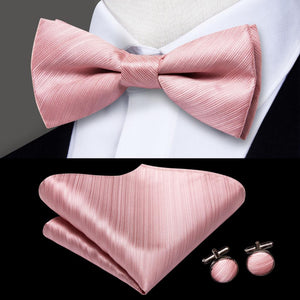 Hi-Tie Classic Black Bow Ties for Men 100% Silk Butterfly Pre-Tied Bow Tie Pocket Square Cufflinks Suit Set Floral Gold Bowties
