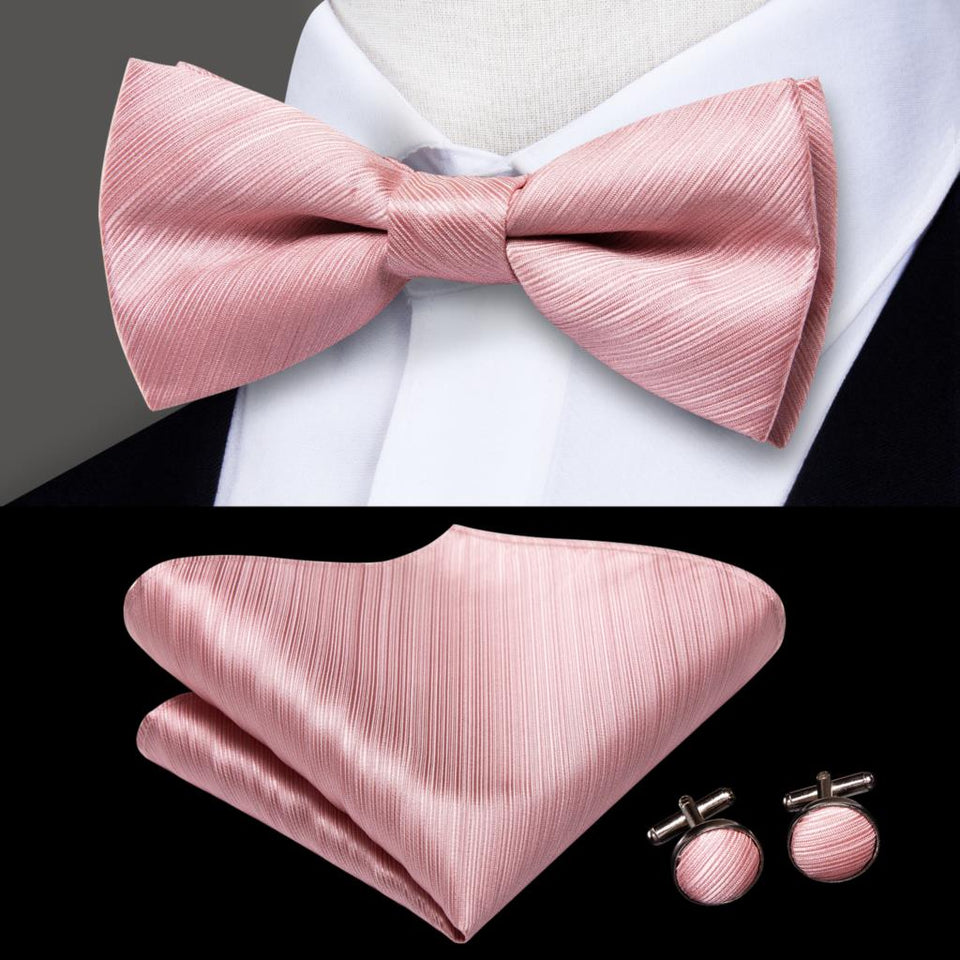Hi-Tie Classic Black Bow Ties for Men 100% Silk Butterfly Pre-Tied Bow Tie Pocket Square Cufflinks Suit Set Floral Gold Bowties
